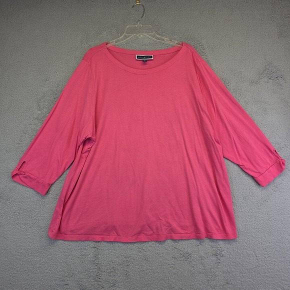 Karen Scott Top Womens Plus Size 3X Pink‎ Twisted Cuff Knit Relaxed Flowy Preppy - Picture 1 of 11
